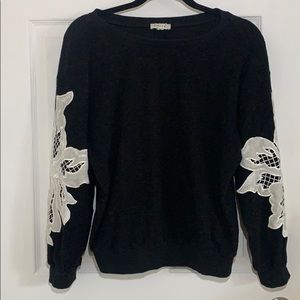 STELLAH - Lace Sleeved Crew Sweater